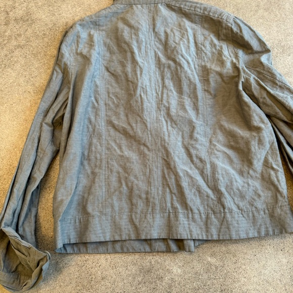 Eileen Fisher Sz L Pewter Moto Organic Cotton Steel Convert Collar Jacket - Picture 10 of 12